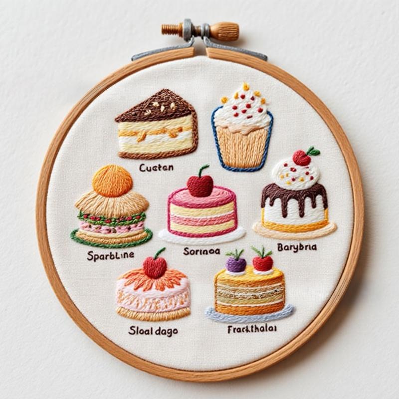 Cake Dessert Theme Embroidery Set with Embroidery Hoop and Instructions Beginner Embroidery Craft Set for Art Craft