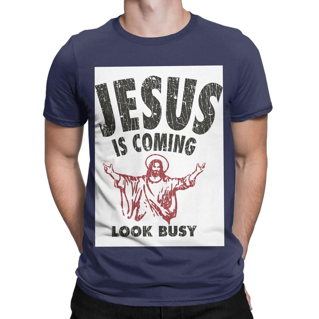 Jesus Is Coming Look Busy 1992 Funny 100 Cotton TShirt Jesus Tees Tops For Unisex