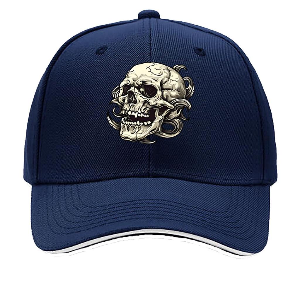 UnisexS Skull Graphic Black Flat Brimmed Hat with White Skull Design Casual Streetwear Outdoor Sp Sandwich Baseball Cap