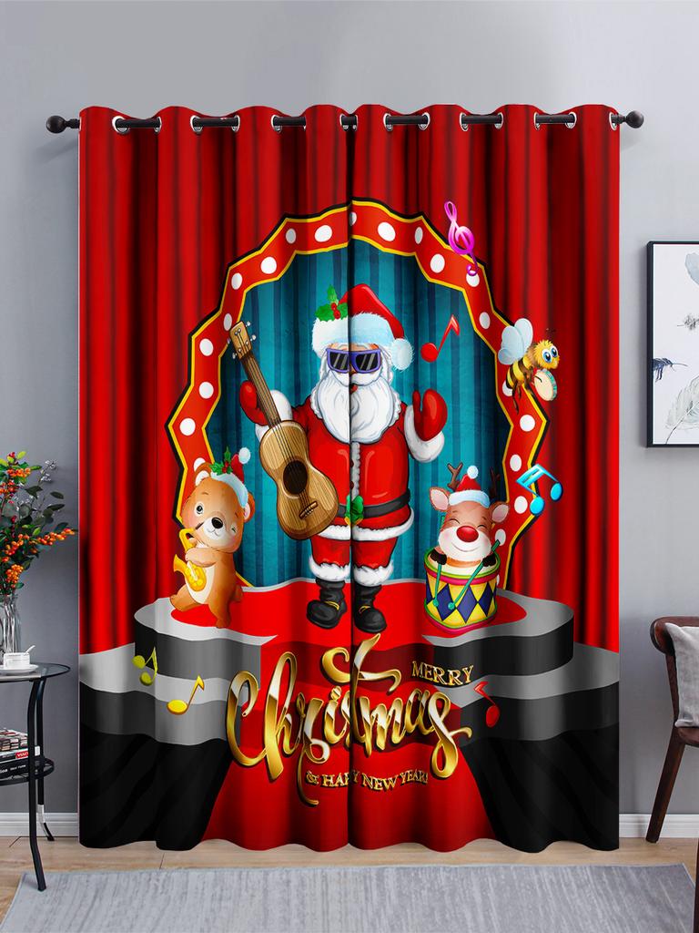 Curtains Cartoon Santa Holiday Curtains Bedroom Living Room Blackout Curtain Perforated