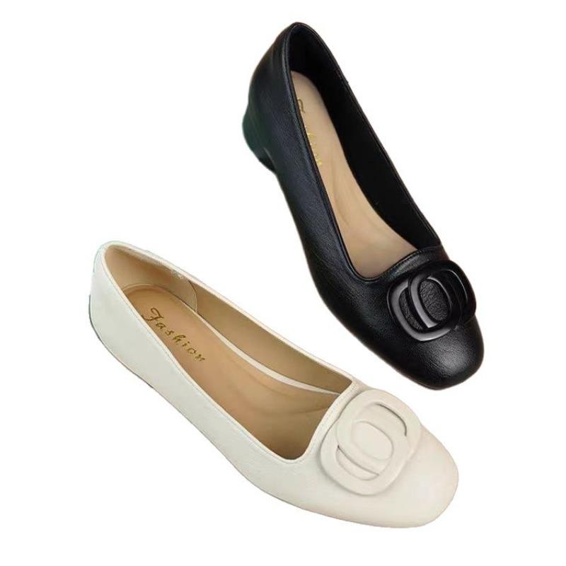 Damenschuhe weiches Leder eckige Zehenpartie Einzelne Schuhe Herbst neu flacher Ausschnitt vielseitig hohe Absätze weiche Sohle Lederschuhe Damen