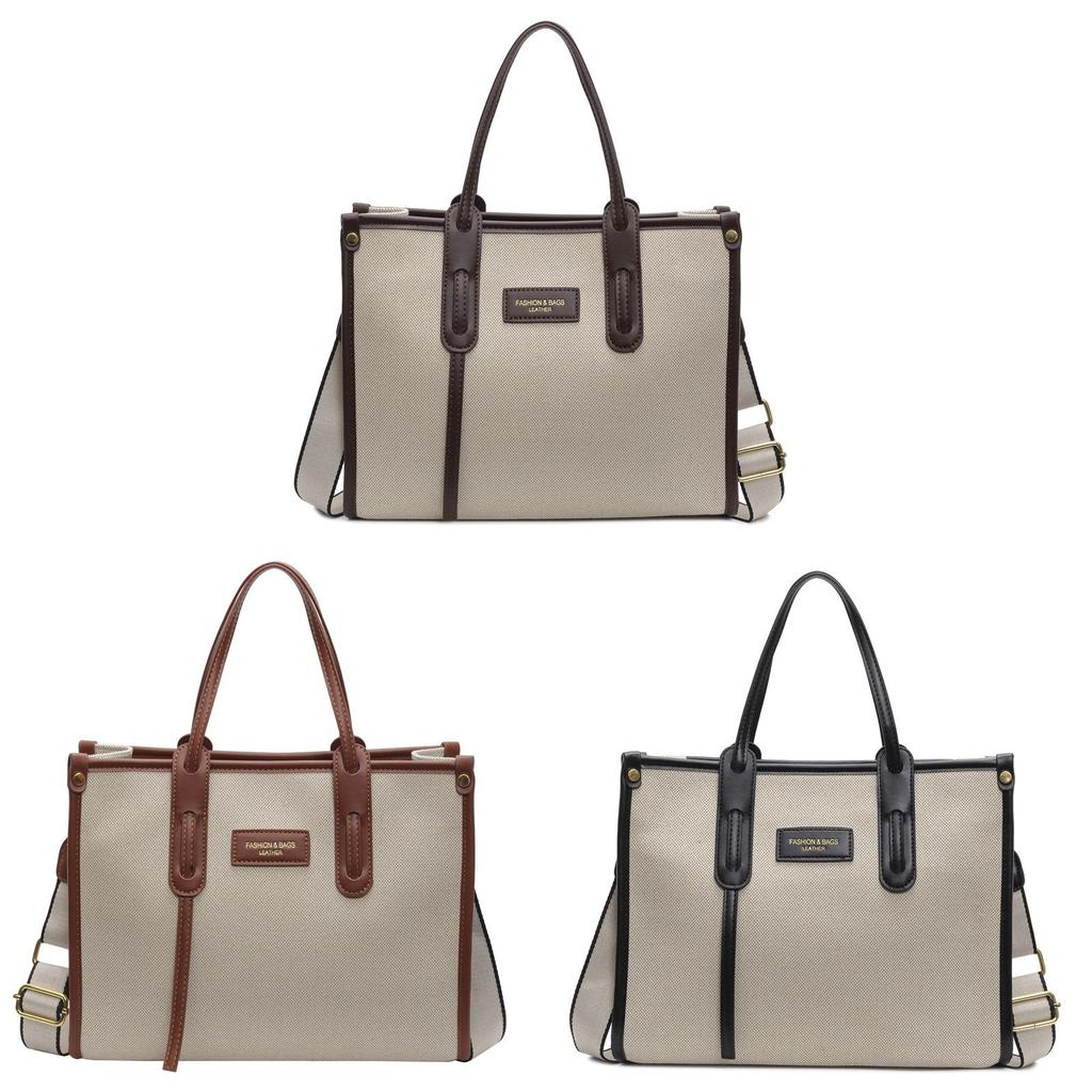 Canvas Tote Bag For Women With Pu Material And Stitching Detail For Daily Use