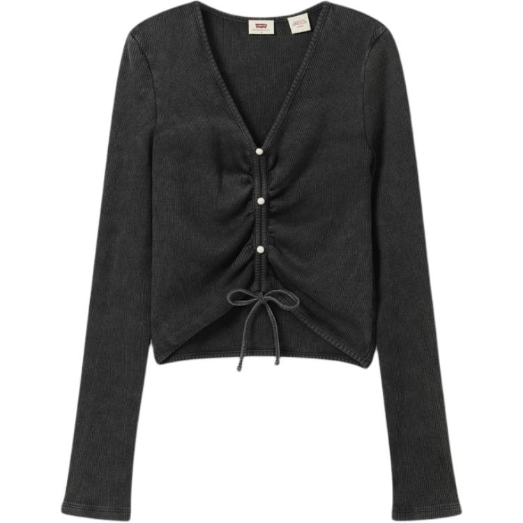 

Levis Denim Wanderer Series Топ трикотажный с V-образным вырезом, приталенного кроя, с длинным рукавом, женский, топы, черный 0018S-0000 S