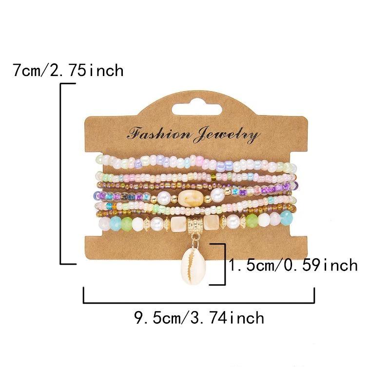 Boho Beaded Bracelets Summer Ocean Beach Shell Charm Multilayer Bracelet Set A5