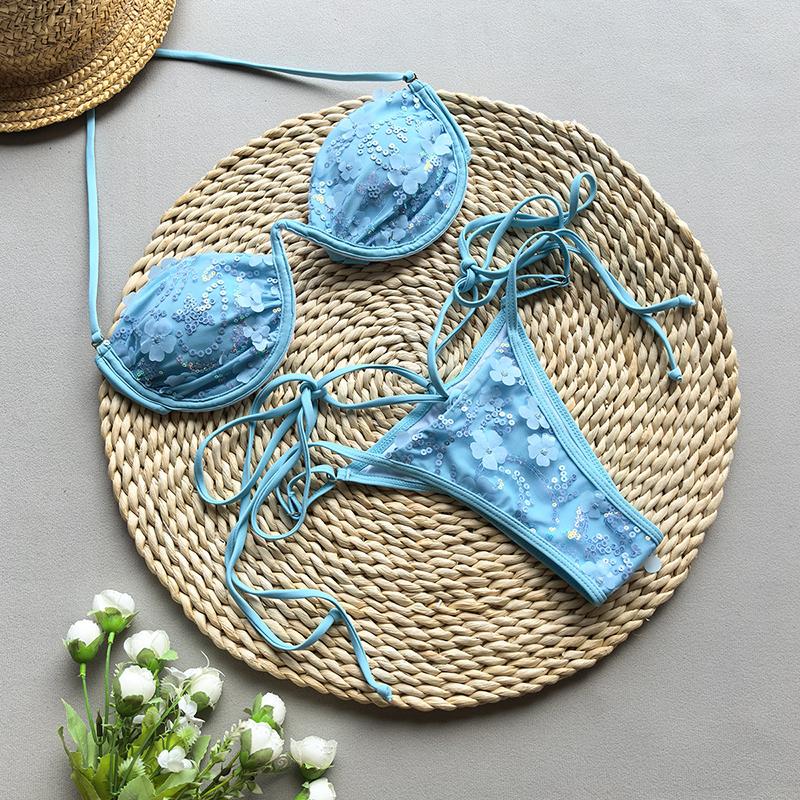 Push-up Bikini's Sexy Dames Badpak Zwemkleding Dames Bikini Set Biquini Glanzend Mesh Badpak Zwempakken Strandkleding