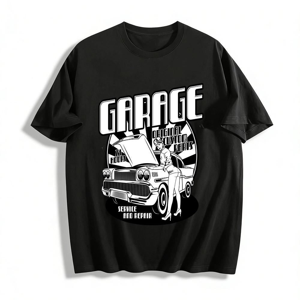 

Vintage Garage Pin-up Girl Print T-shirt 24H Auto Service Tee Pure cotton T-shirt XXS