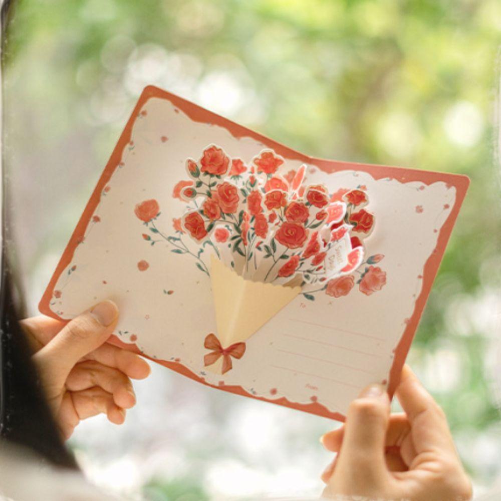 New 3D Pop-up Style 3D Greeting Card Creative Handmade Flower Blessing Card Romantic Creative Flower Card Valentine's Day