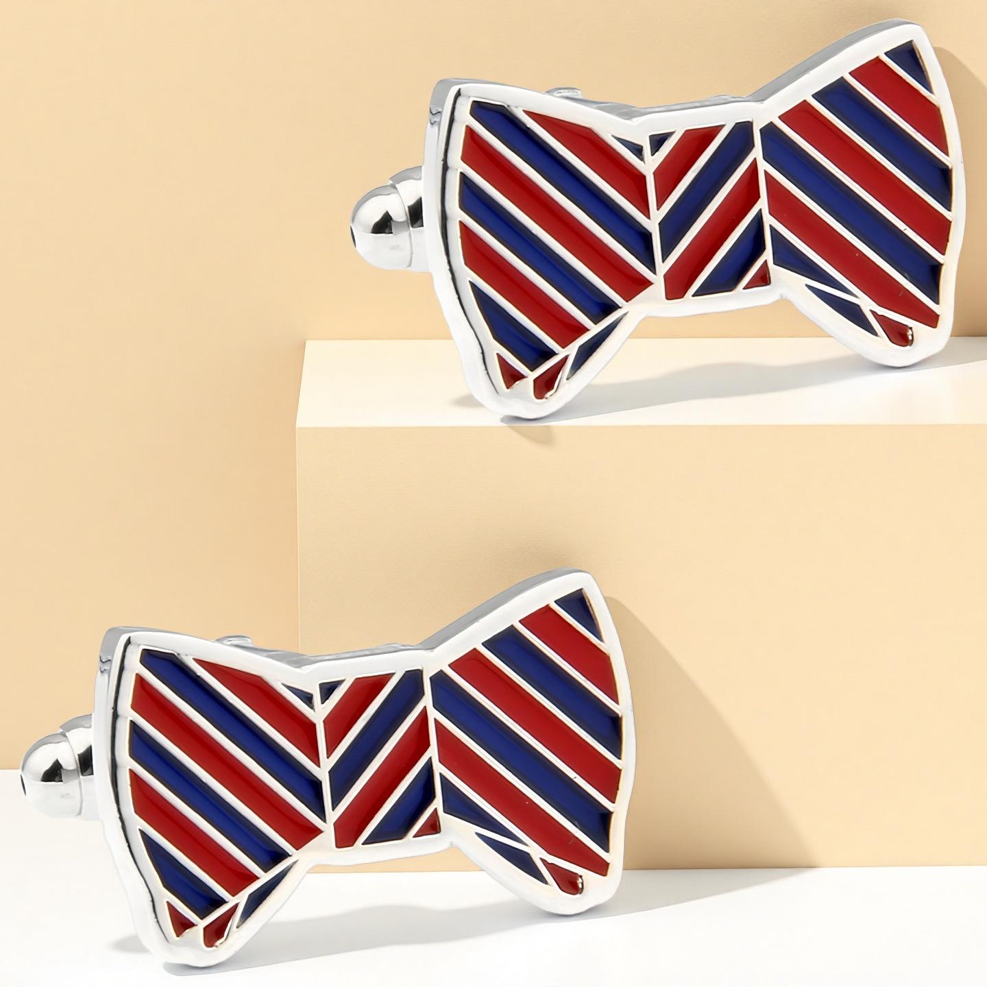 

Радужная корона Эмаль Цветок Полосатый галстук-бабочка Запонки K9