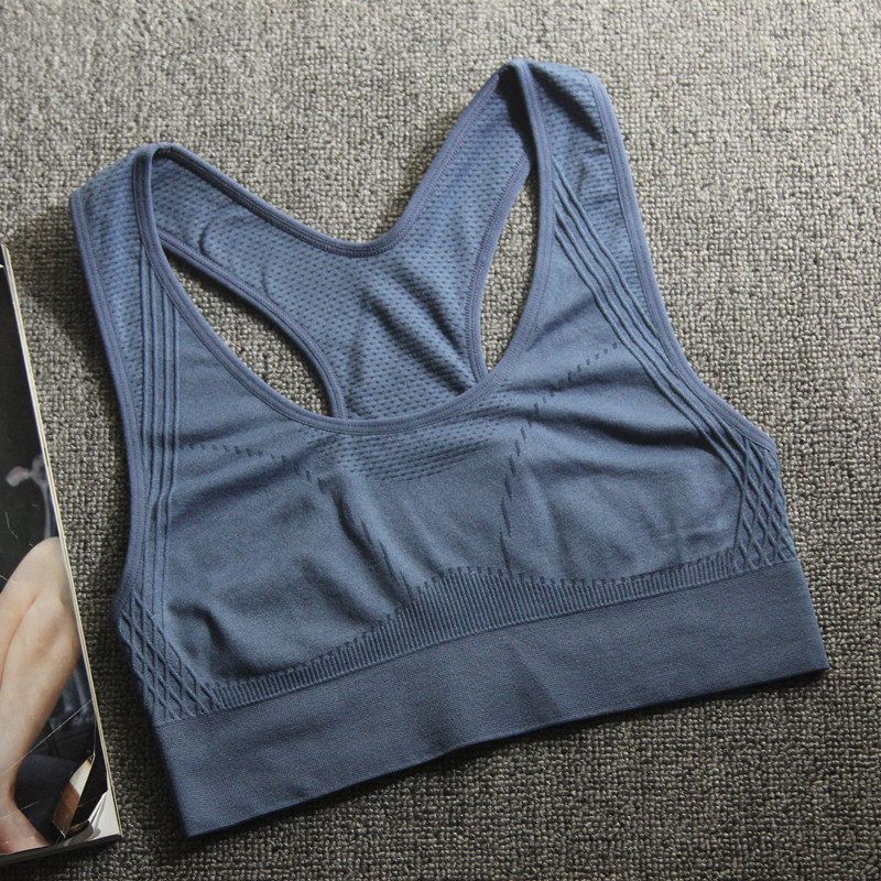 

European and American Orders! Thin Non-Padded Double-Layer Sports Bra Women s Bubble Wrap Push-up Running Vest Wireless Yoga Intimates L Iron Blue