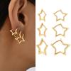 Classic Smooth Copper Metal Star Hoop Earrings for Women Minimalist Hoops Huggie Ear Buckle Fashion Statement Zircon Gift