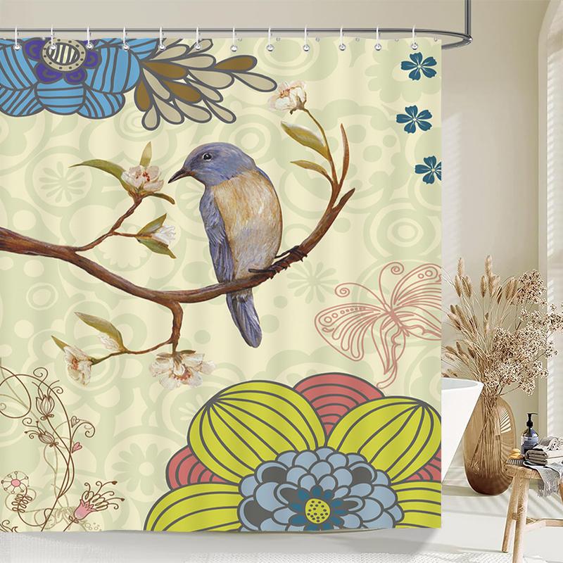 1 Pcs Retro Big Flowers Pattern Polyester Shower Curtain Partition Floral Bathroom Curtain with Hooks Home Decorative Curtain