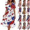 Damen Lässiges V-Ausschnitt Kurzarm Unabhängigkeitstag Print Kleid
