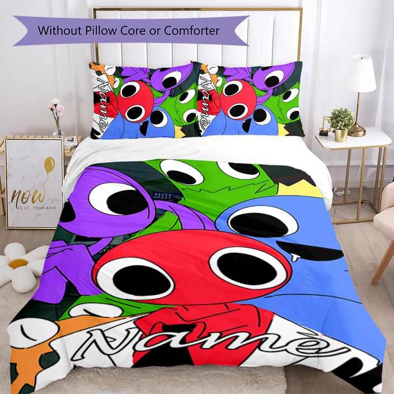 3pcs Custom Name Rainbow Friends Bedding Set Duvet Cover Closure Includes 1 Duvet Cover & 2 Pillowcases for All Seasons Bedroom Decor
