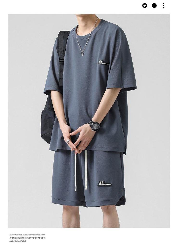 Men's Ice Silk Quick-Dry Summer Sports Set - Short Sleeve T-shirt & Basketball Shorts