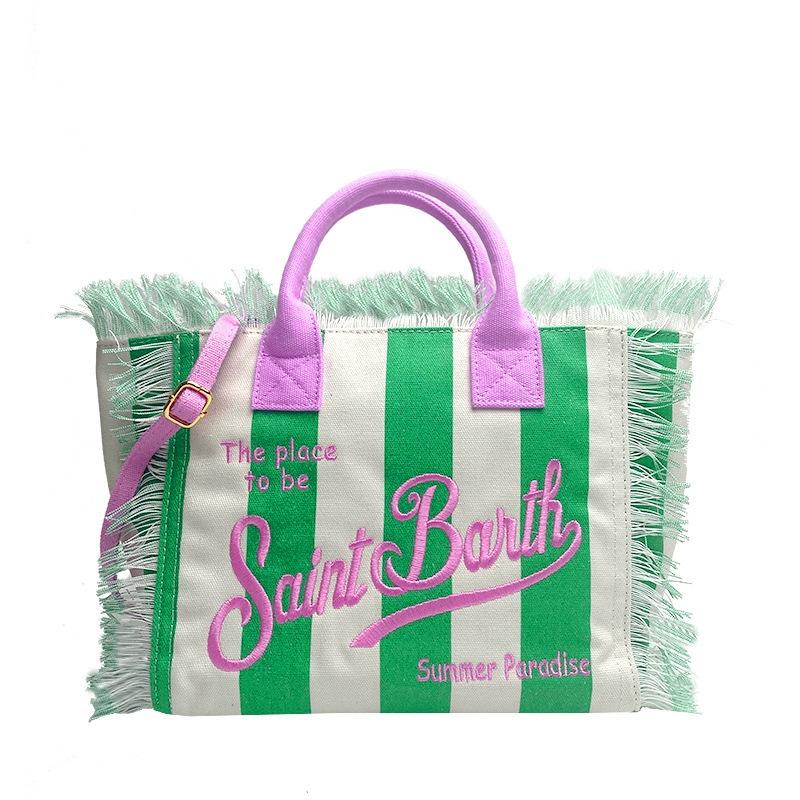 St. Barthes Beach Canvas Tote Bag New Fringed Embroidered Handbag European and American Trend Messenger Bag Women