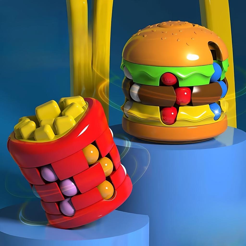 1pc Burger & Fries 360° Rotating Decompression Toy - Colorful Fast Food Shapes, Boosts Logical Thinking, Relax Puzzle for Youngsters & Adults