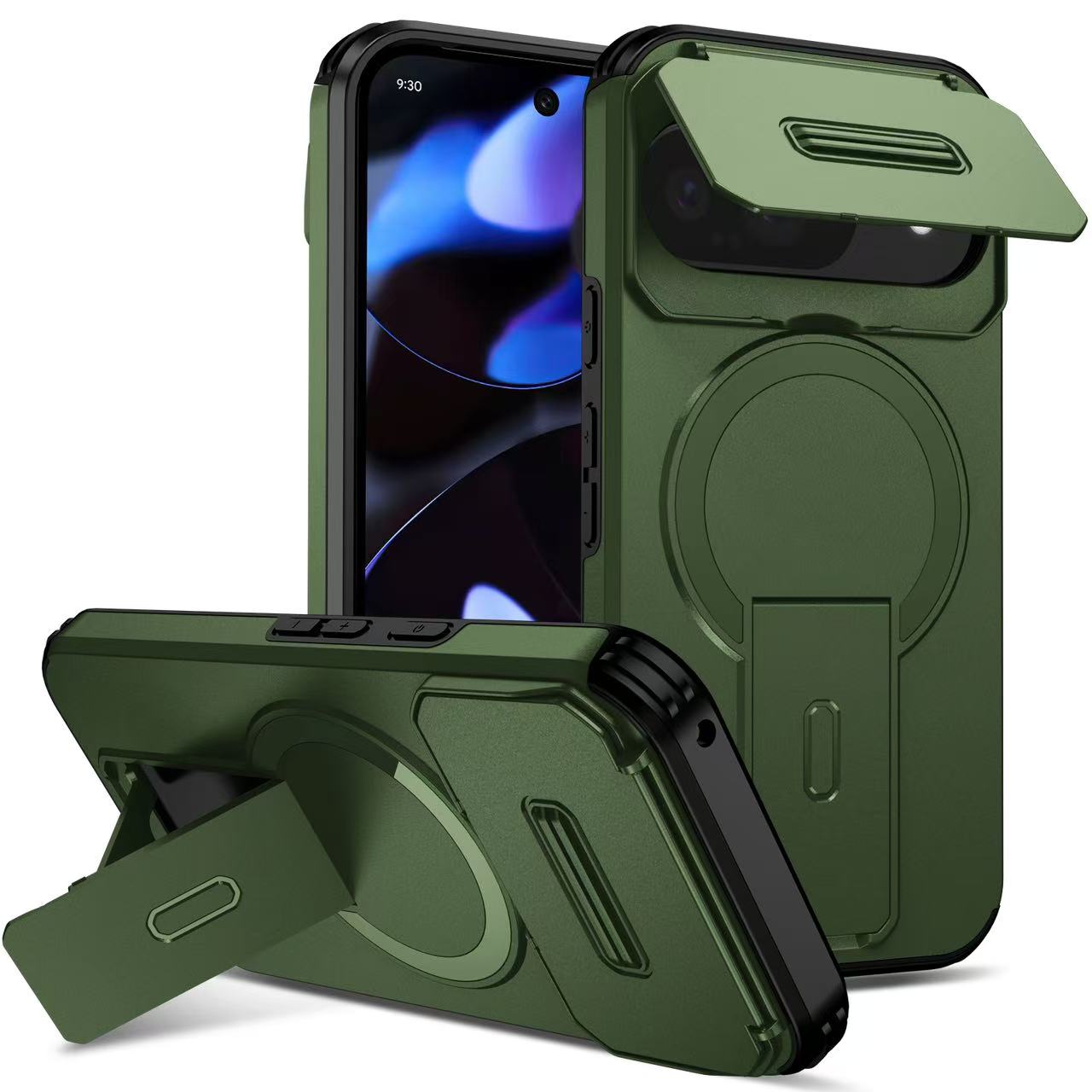 

Бронированный противоударный магнитный чехол для Google Pixel 10 9 Pro XL 9A Защита объектива подставка-держатель беспроводная зарядка Для Magsafe Чехол Google Pixel 10 зелёный
