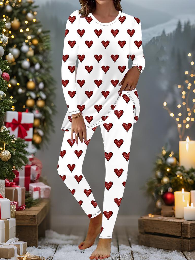 Euro-American Fashion 3D Love Printed Women's  Four-season Long-sleeved T-shirt + Long Pants Two-piece Set. Perfect Gift for New Year & Christmas