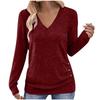 Womens Long Sleeve V Neck Solid Color T Shirt With Buttons Elegant Top