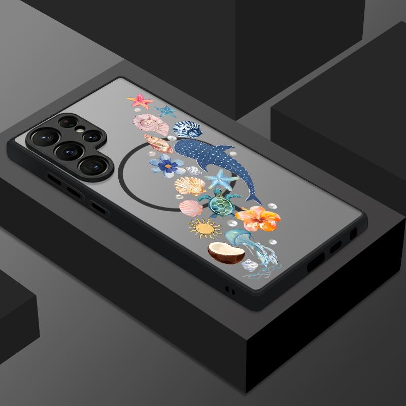 Magnetic For Magsafe Case For Samsung Galaxy S26 Ultra S25 Edge S24 S23 S22 Plus S21 FE Shark Ocean Fish Print Hybrid Matte Cover