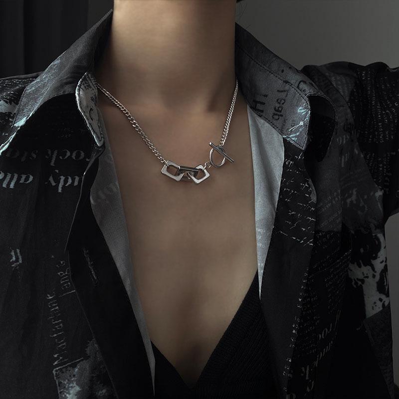 Unisex Titanium Steel Square Chain Necklace - Cold Style Choker with OT Buckle