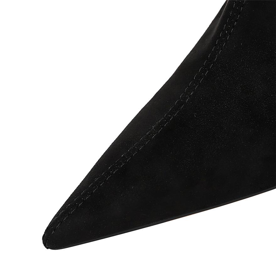 Winter New Ankle Socks Shoes Women Pointy Toe Flock Concise Short Boots Winter Slip On Zip High Heels Office Botas De