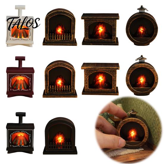 Mini Model House Furnishings Retro Simulated Fireplace Night Light, LED Flickering Flame Lamp, Cozy Atmosphere Miniature Scenes Accessories Lights for
