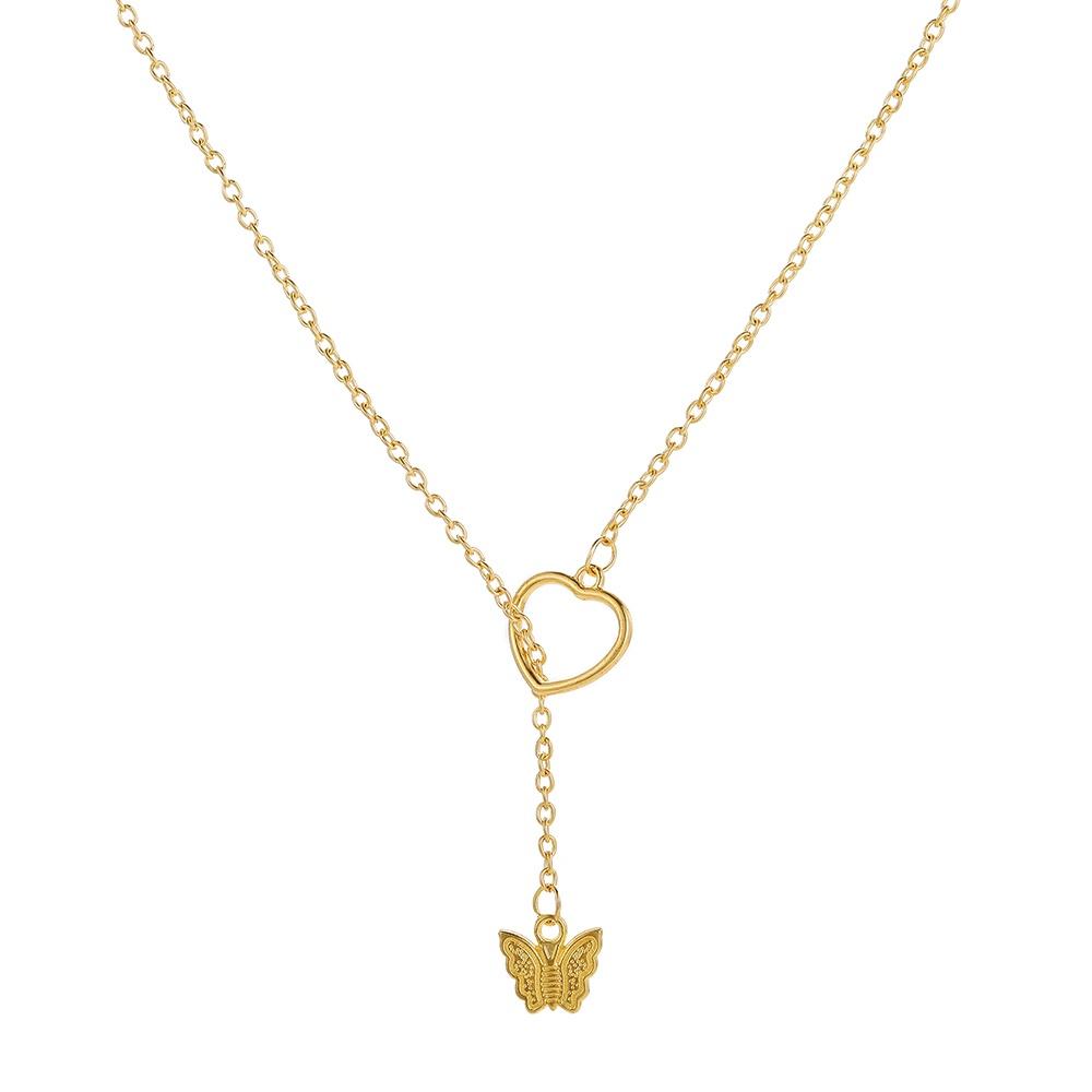 iF ME Fashion Butterfly Lock Heart Pendant Necklace Retro Multilayer Gold Silver Chain Choker for Women Accessories Jewelry