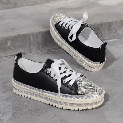 Whsi neue Damenschuhe Strass weiße Schuhe vielseitige Plateau Muffin Schnürschuhe unabhängig