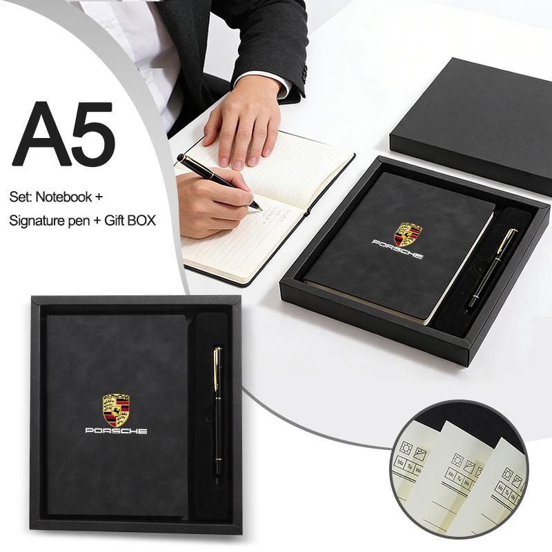 A5 Notebook Set Car Business Memo Thickened Simple Hard Cover For Porsche Cayenne Panamera Macan Cayman 718 911 Taycan Sticker VN2