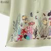 ZANZEA Damen Lässig Stehkragen Locker Halber Ärmel Print Bluse