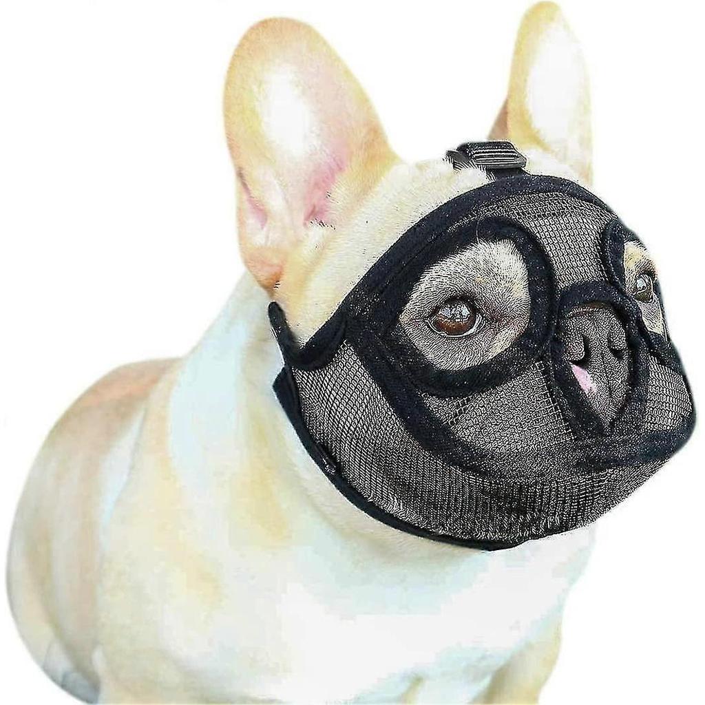 Dog Muzzle With Short Snout Adjustable Breathable Mesh Muzzle For English French Bulldogs Anti-bite Chewing Less