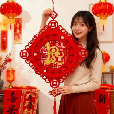 Vietnamesische Frühlingsfest-Dekorationen Südostasien 2026 Neujahrs-Wanddeko Couplets Türbanner Stoff-Jahresfisch-Anhänger