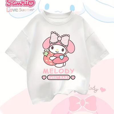 Kuromi Cute Cartoon T-shirt Fashionable Girls Stylish My Melody Tops Cinnamoroll Comfort Casual Style Spring/Summer Crew Neck