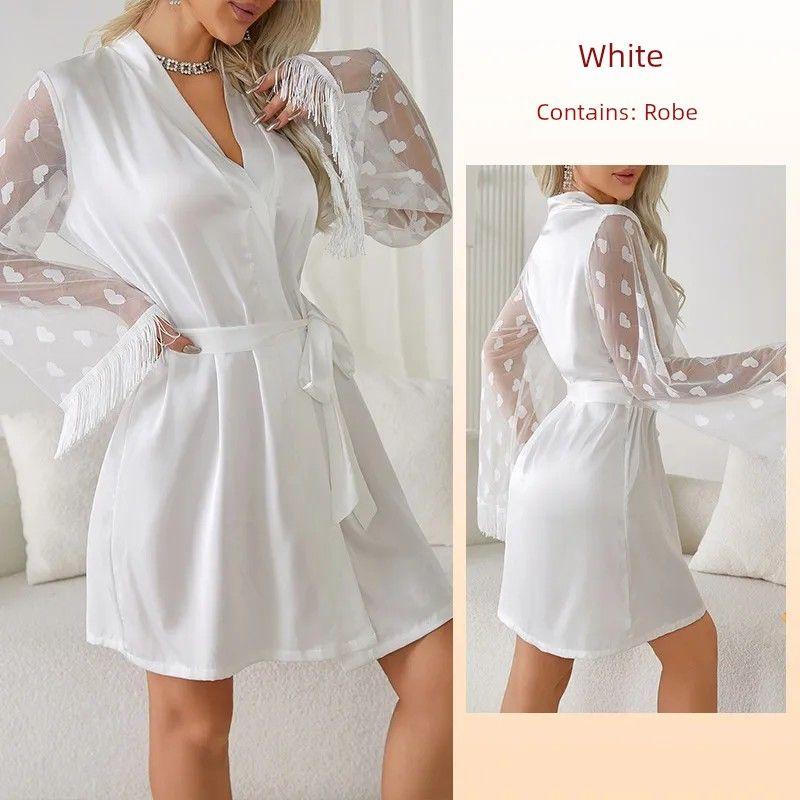 

2025 New Arrival Fashion Style Plus Size Short Nightgown/Date Morning Gowns/Sexy Outerwear Gown Pajamas Women s Homewear White L