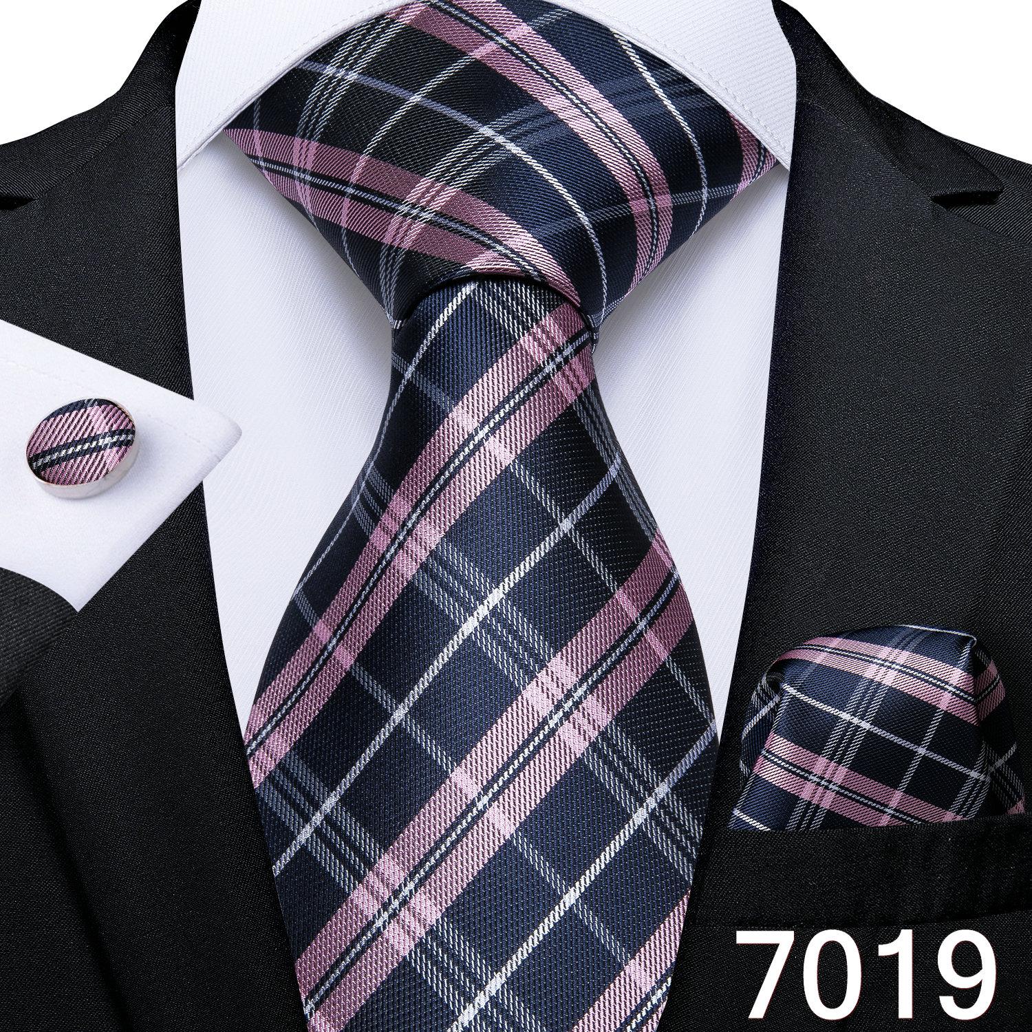 

Классический клетчатый набор галстуков для мужчин, синий, розовый, красный, шелковый тканый галстук, носовой платок, запонки, набор для делового галстука N-7019