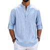 Men's Linen Long Sleeve Shirt Loose Fit Stand Collar Button Placket Casual Cotton Blend Pullover Shirt for Everyday Wear
