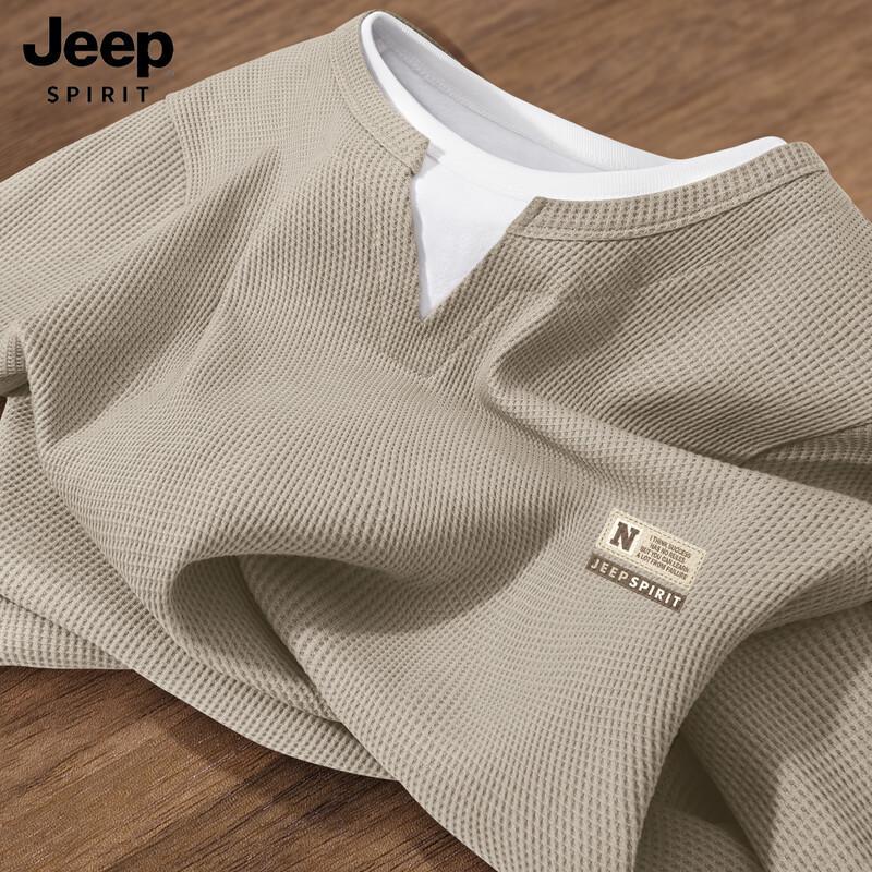 JEEP SPIRIT Men s Waffle Knit Long Sleeve Faux Two-Piece T-Shirt 3XL