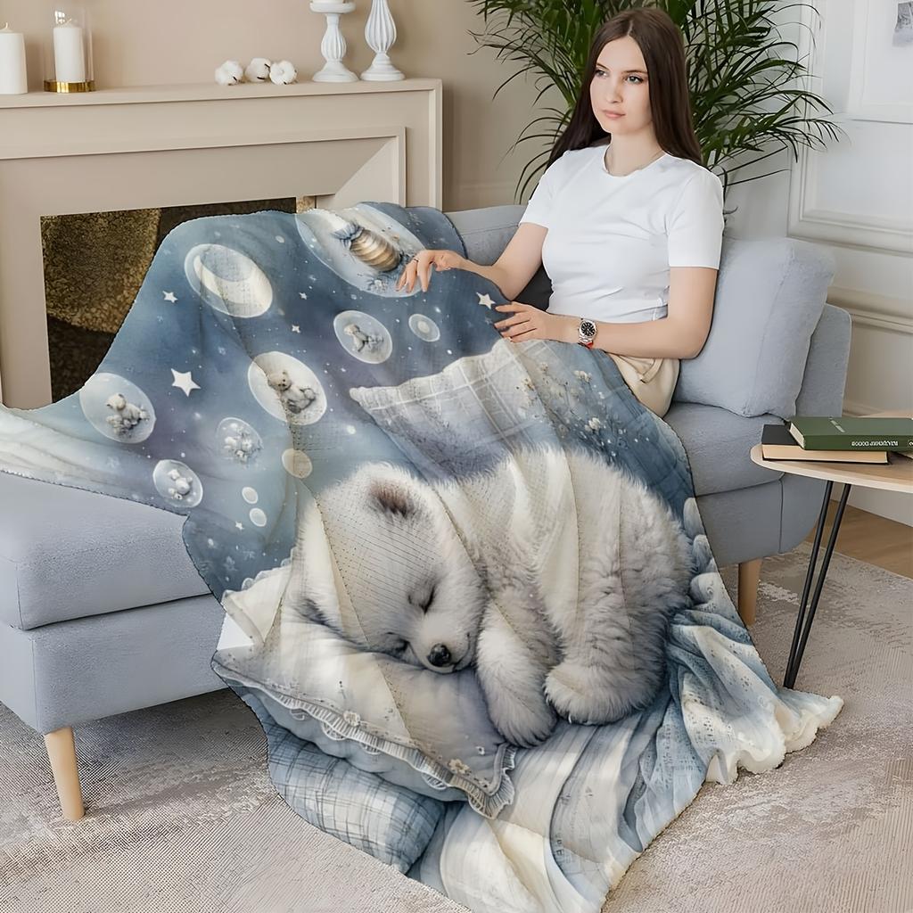 [Magic Throw Blanket] Cozy Polar Bear Print Throw Blanket - Multi-Use Magic, Soft, Warm & All-Season Comfort for Bedroom, Sofa,
