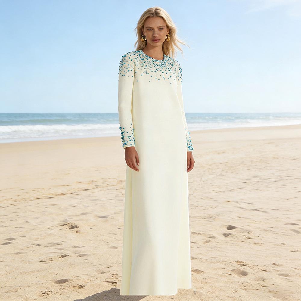 2026 Europäisches & Amerikanisches Designer-Abendkleid mit schweren Perlenverzierungen und langen Ärmeln