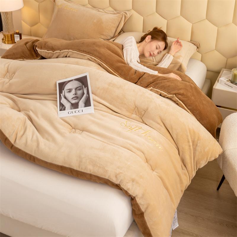 Sleeping grid milk velvet embroidery flower winter quilt core