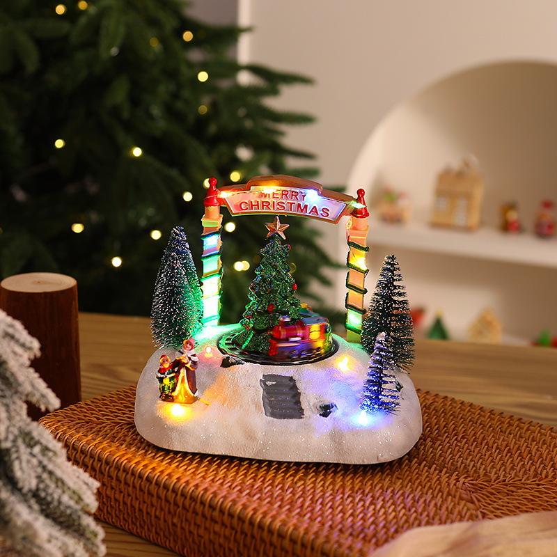 Christmas Glowing Snow House Music Box: Festive Resin Ornament & Night Light Gift