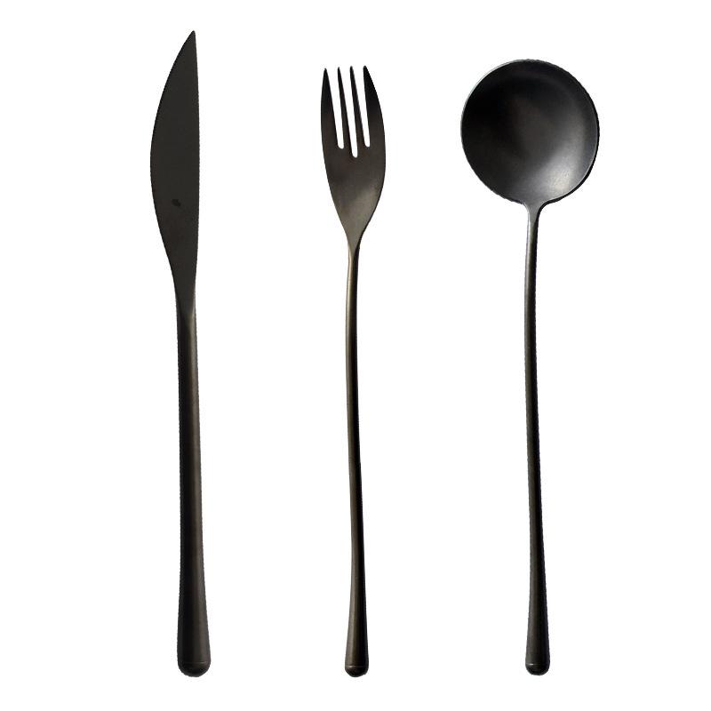 Japanese Retro Black Cutlery Set 304 Stainless Steel Western Steak Knife Fork Spoon Set Coffee Spoon Desser Fork Fruit