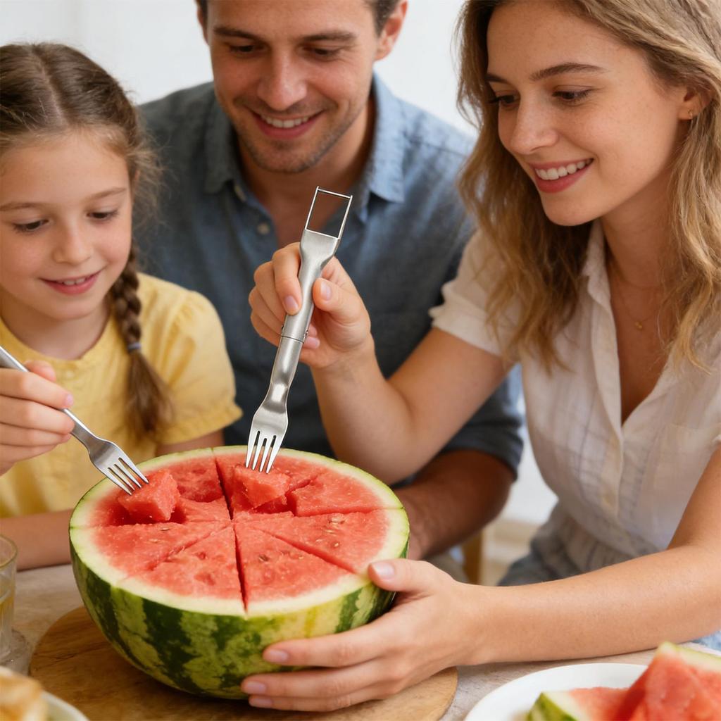 Watermelon Slicer Stainless Steel Fruit Cutting Gadget Stainless Steel Watermelon Cube Cutter for Camping Picnics Home Parties