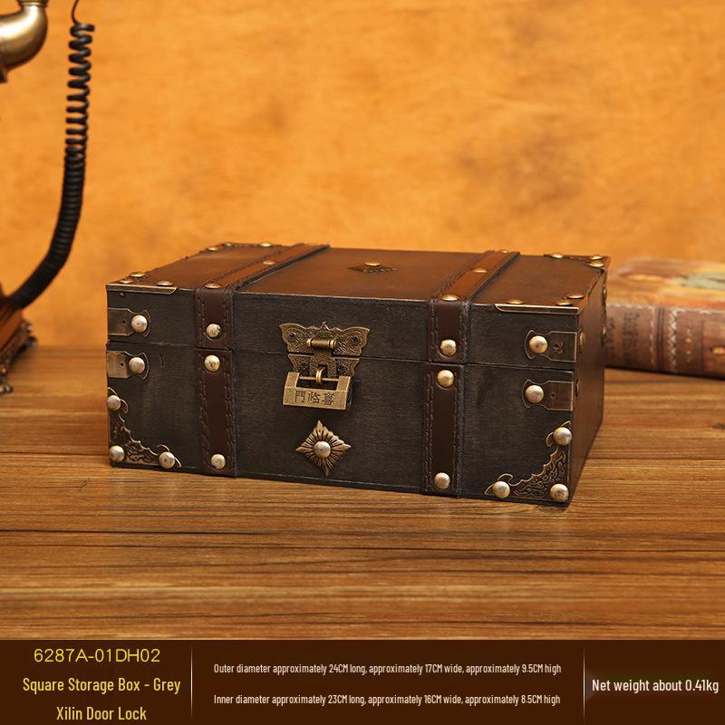 Vintage Lockable Wooden Jewelry and Storage Box with Password, Treasure Chest Escape Room Prop, Republic of China Collection Box