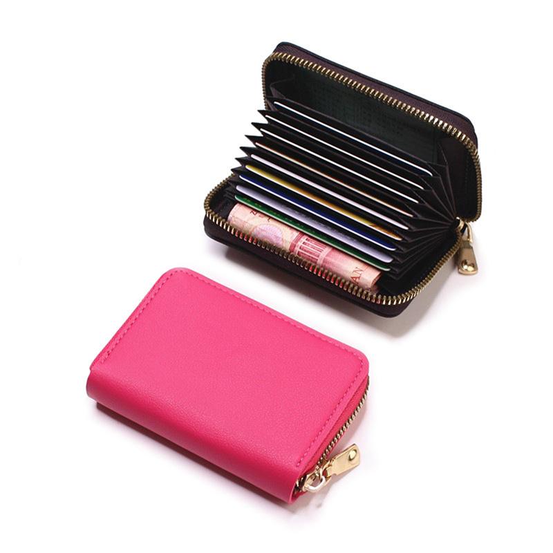 Genuine Leather Men Women Card Holder Small Zipper Wallet Solid Coin Purse Accordion Design rfid ID Business Credit Card Bags
