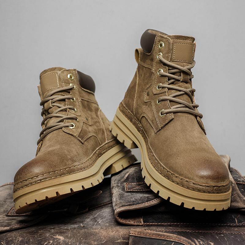 Martin Boots Men's Leather Rhubarb Boots Autumn and Winter British Style High-top Medium-top Tooling Velvet Cotton Shoes Snow Men's Boots