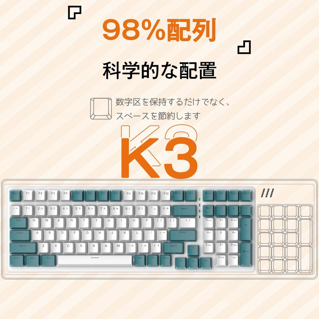 ZIYOU LANG K3 Mechanical Keyboard Gaming Keyboard 98 Keys Compact Independent Key Switch TKL Metal Spring Onboard Memory Linear Light Switch Rainbow
