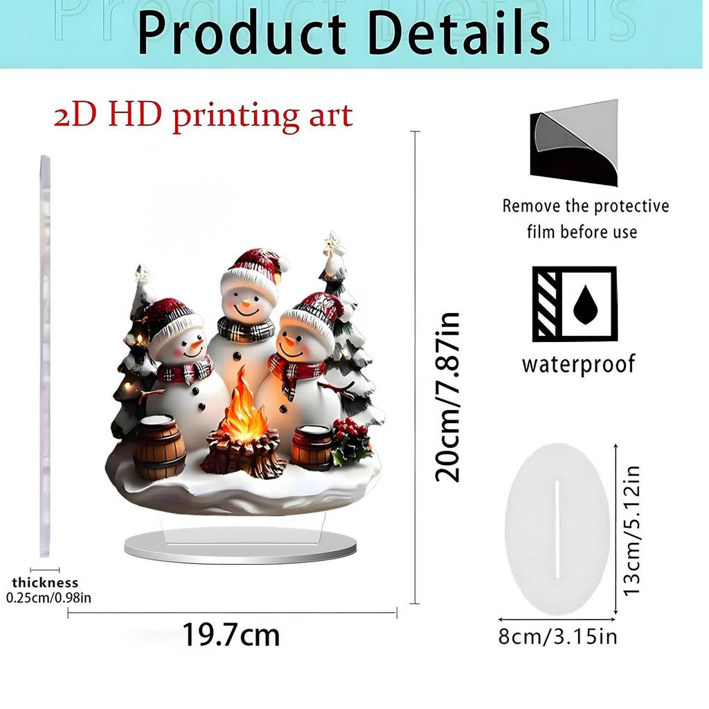 Christmas Santa Claus Snow Scene 2D Acrylic Ornament for Home Décor
