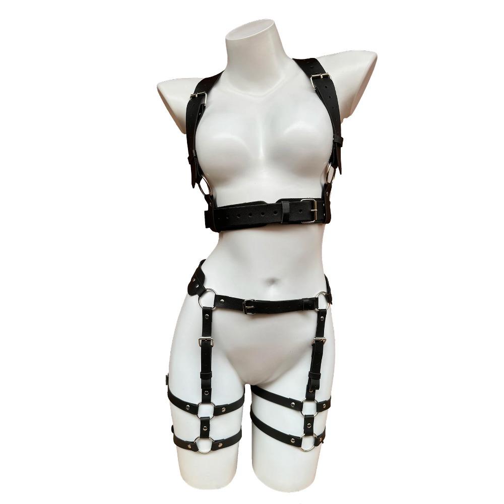 Goth Women Sexy Bondage Harness Leather Belt Lingerie Fetish Underwear Thigh Garter Stocking Women's Harness Bra Accessories